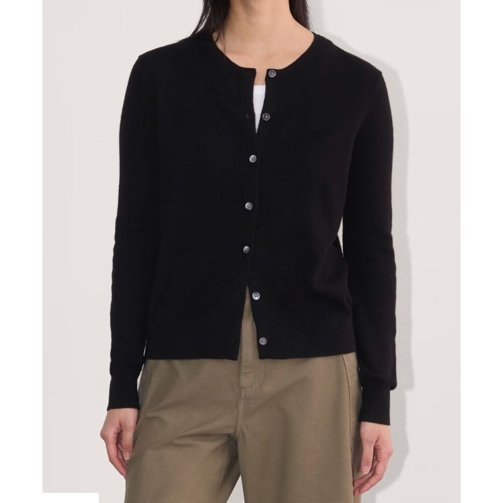 Everlane Black Crewneck Button Cardigan